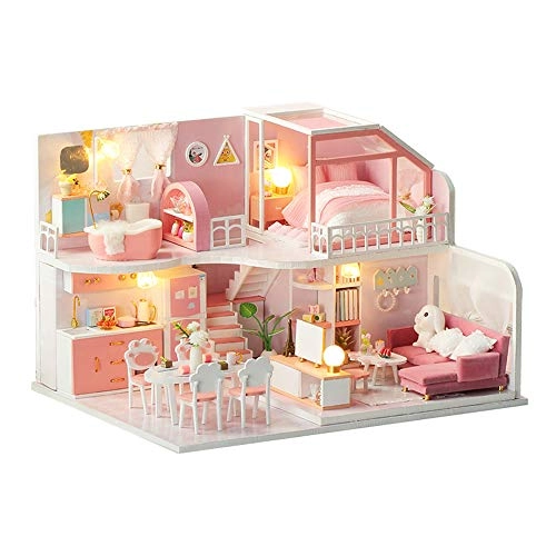Pinellia Time DIY dollhouse kit - Pink with LED light