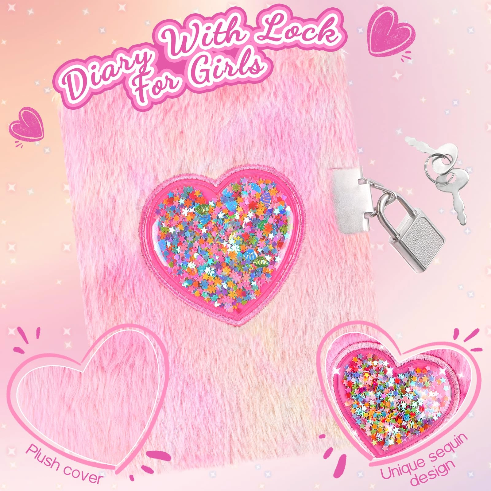 Heart Diary - Lock and Keys Plush 160 pages