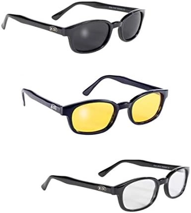 MZA STORES Original KD's Biker Sunglasses - 1.5 inches Smoke Yellow Clear Pack