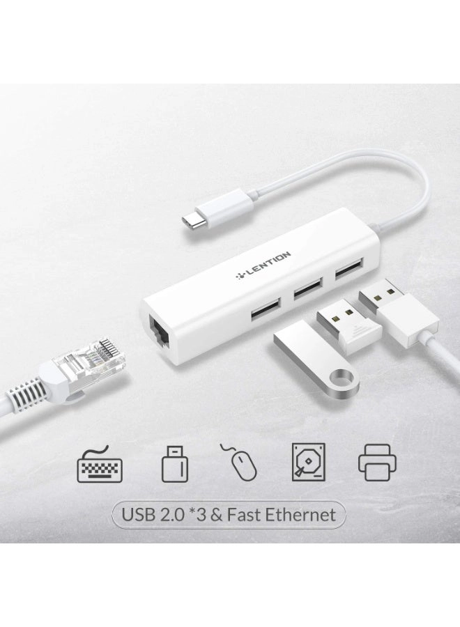 USB C to 3 USB 2.0 Ports Hub - Gigabit Ethernet 4K HDMI
