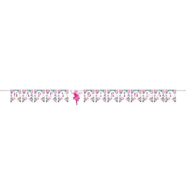 Party Zone Floral Fairy Sparkle Shaped Ribbon Banner - 1pcs