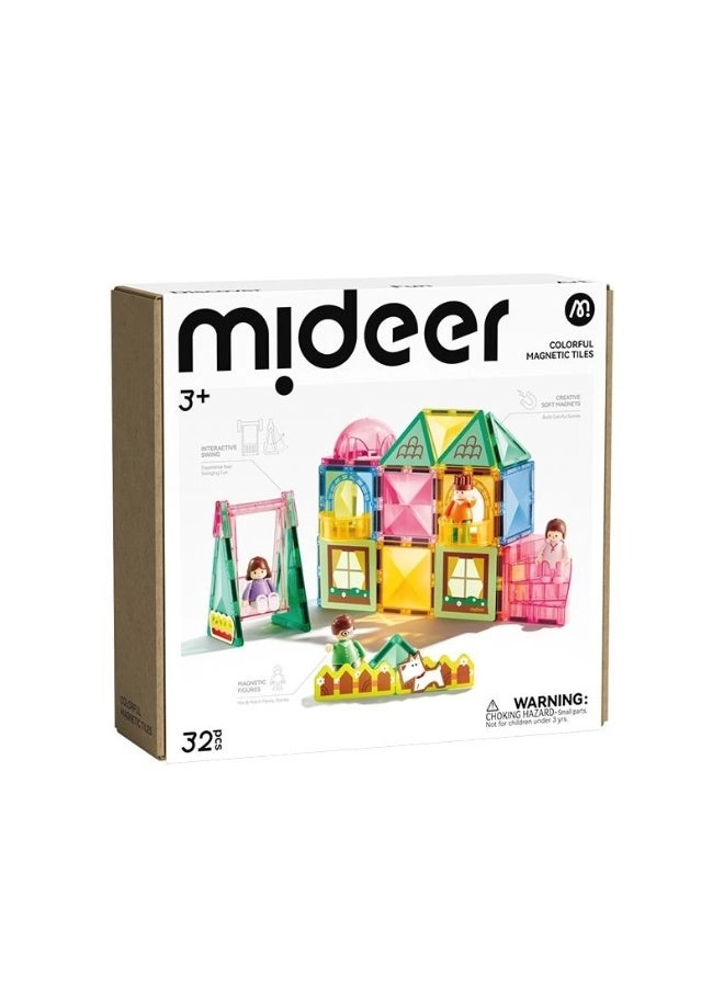 MIDEER Colorful Magnetic Tiles - 32 pcs Family Time