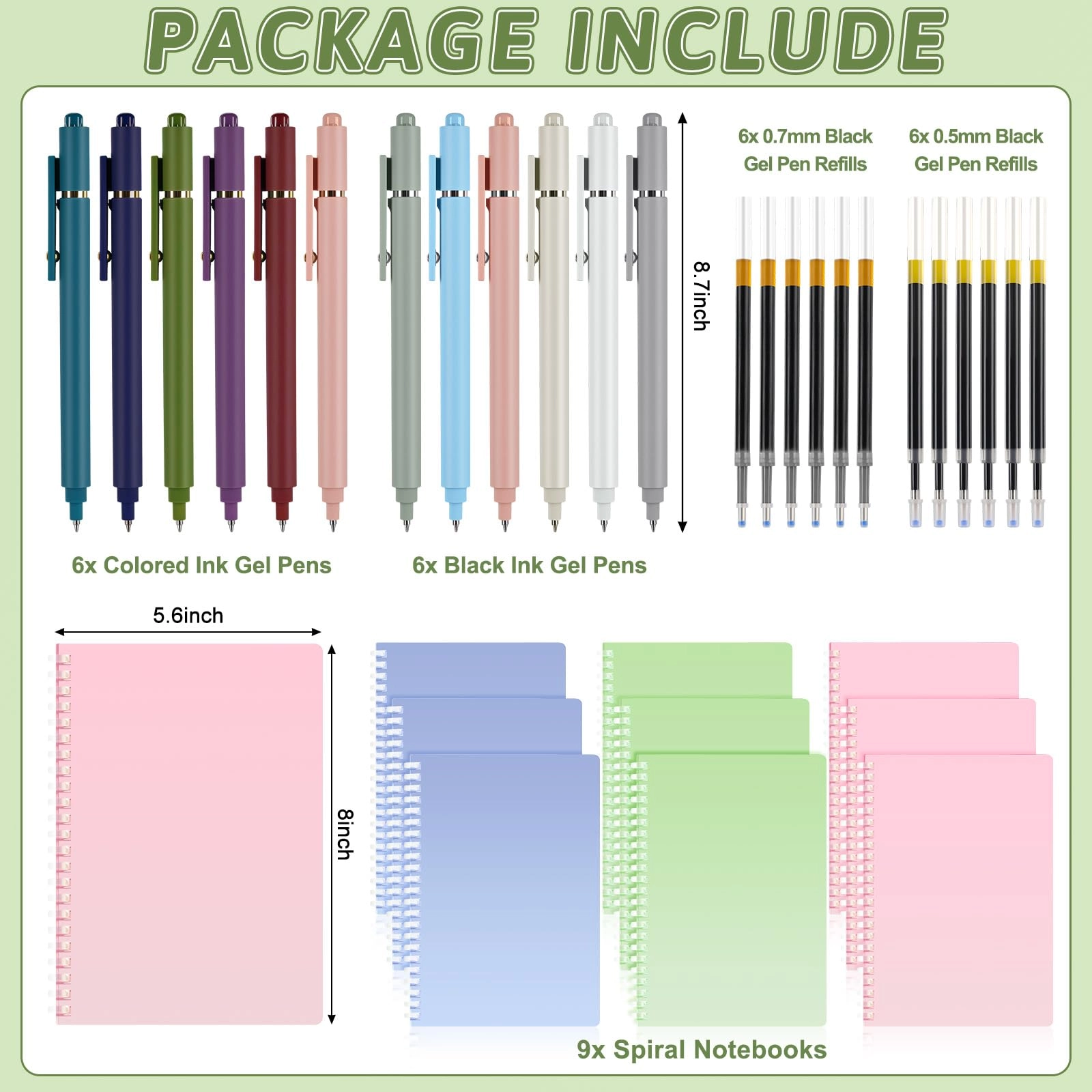 Spiral Notebooks + Ink Gel Pens + Refills A5 Spiral - Lined 540 Sheets