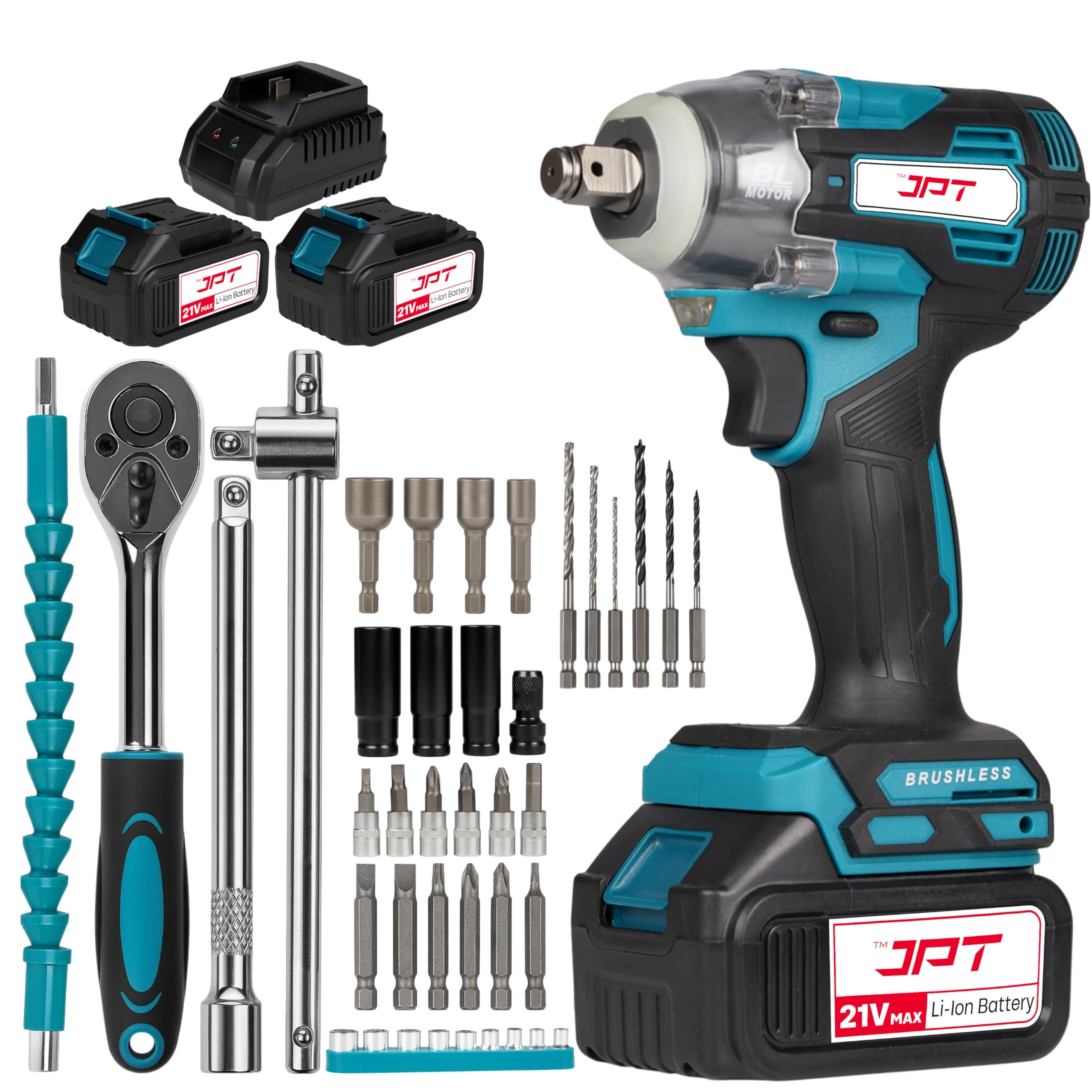 JPT ENTERPRISES 21v Heavy-Duty Cordless Impact Wrech - 400 Nm 1/2"