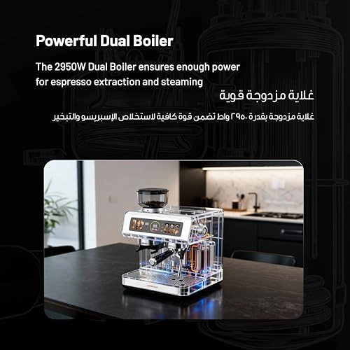 (Renewed) Semi-Automatic Coffee Machine - 2.8L Dual Boiler 20Bar Adjustable Grinder