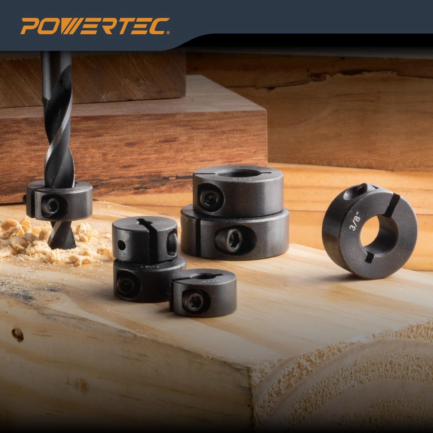 Drill Bit Stop Collar Set - 7 Piece 1/8" 3/16" 1/4" 5/16" 3/8" 7/16" 1/2â€