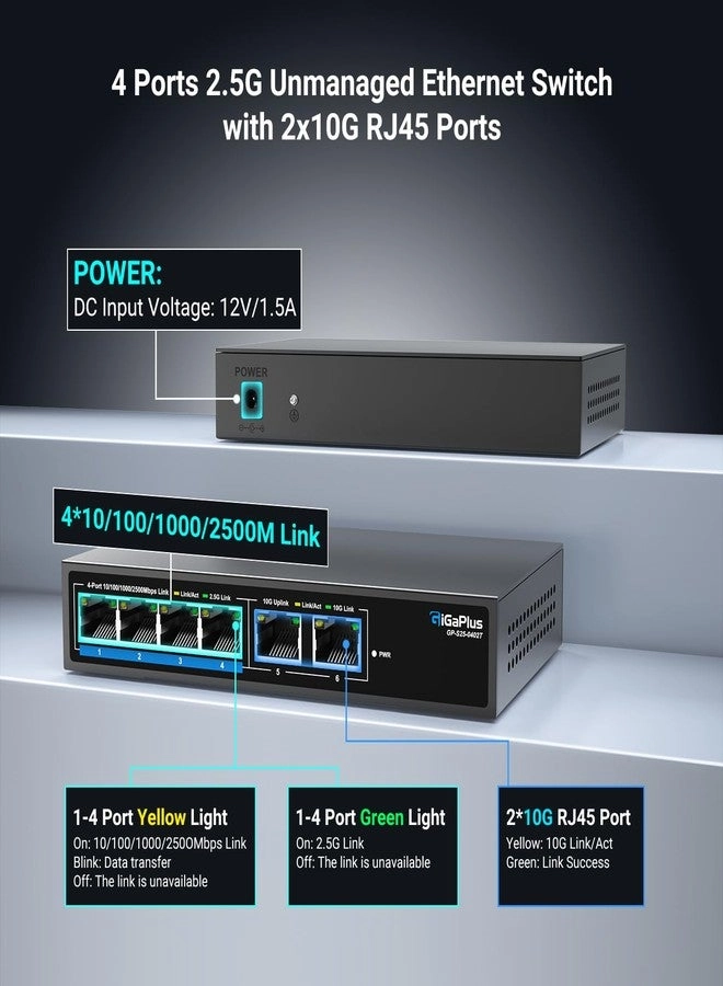 6 Port Unmanaged | 4X2.5G+2x10G RJ45 6-ports