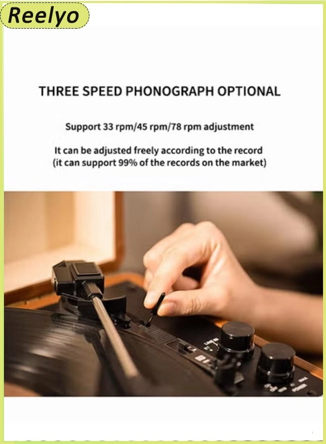 Retro Vinyl Turntable Record Player - 3 Speed Bluetooth 5.4 Portable Suitcase