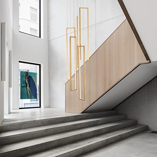 5 Lights Modern LED Dimmable Stairs Chandelier - Brush Gold 100 watts Remote Control