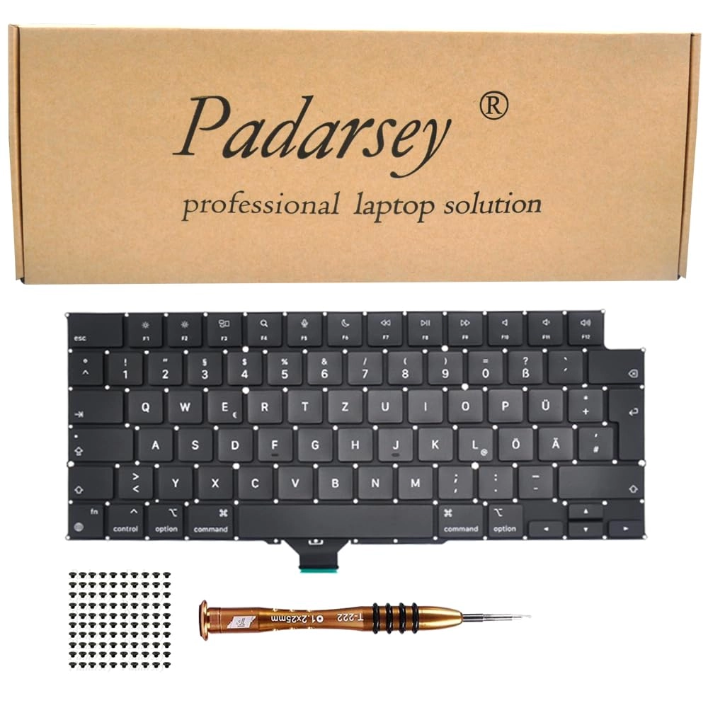 Pardarsey Replacement Backlight German QWERTZ Keyboard + Screws + Screwdriver - DE Wired