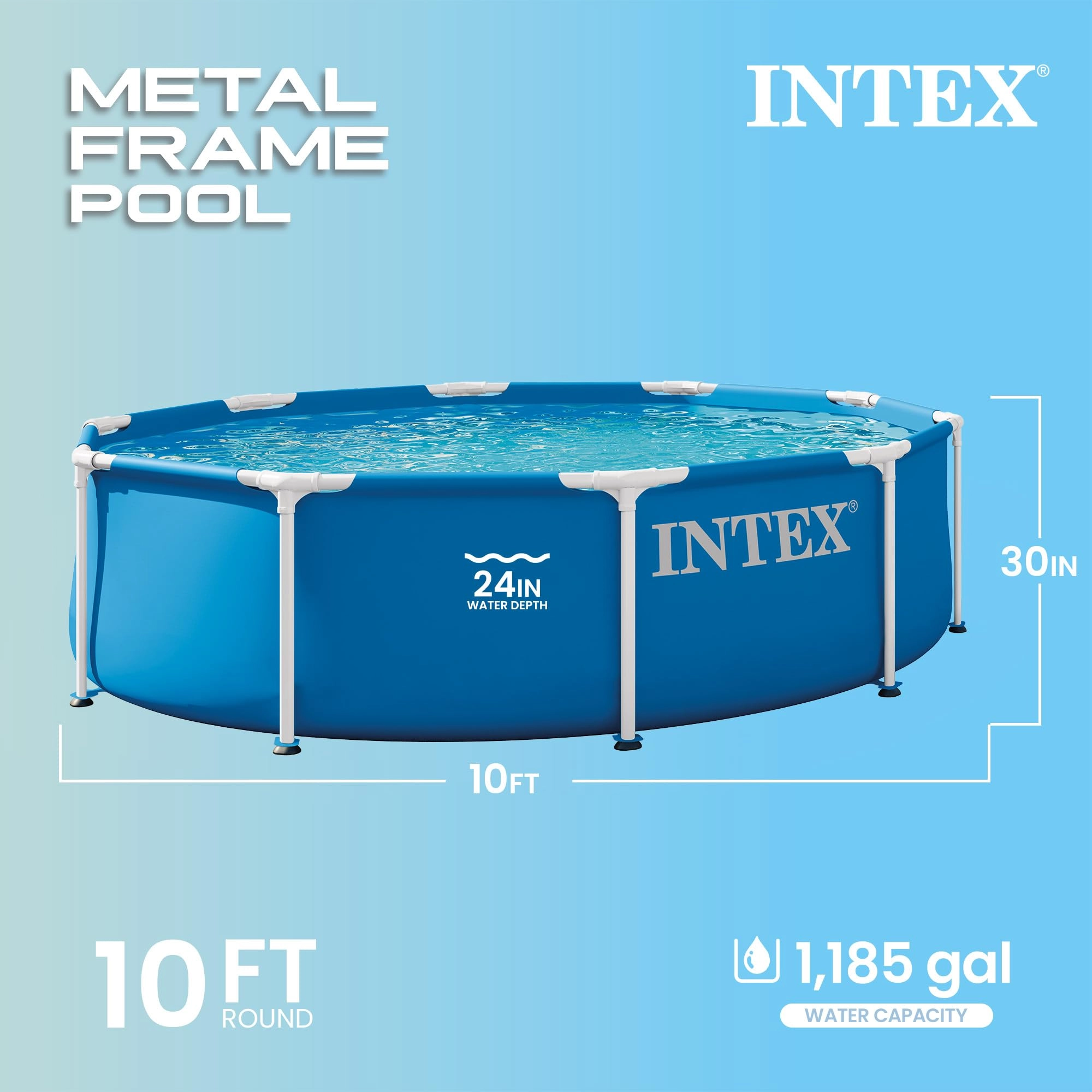 Metal Frame 10 ft x 30 in Above Ground Pool - 1185 Gallons