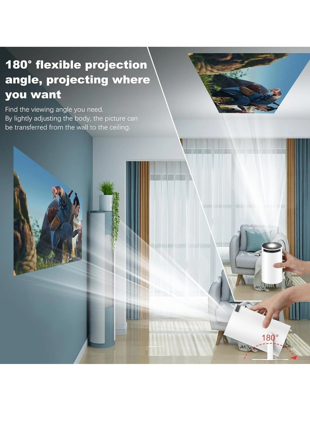 Portable Projector, 4k WIFI Automatic Keystone Correction HD Projector, USB Mini Outdoor Movie Projector, LED Video Smart Home Theater Projectors For Home Office, (1pc, White 4)