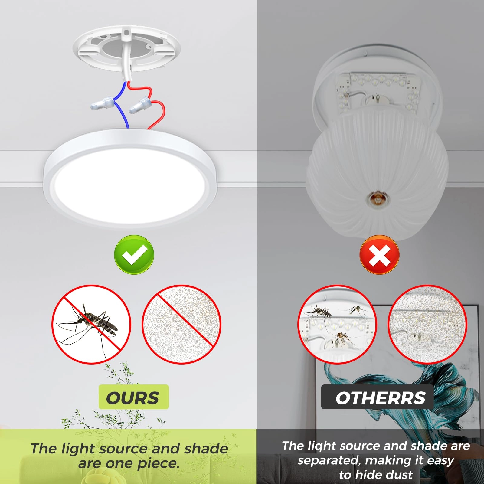 Flush Mount LED Ceiling Light - 3000K 4500K 6000K Dimmable