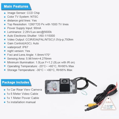 Backup Camera - universal RCA connector 1280*720 pixels