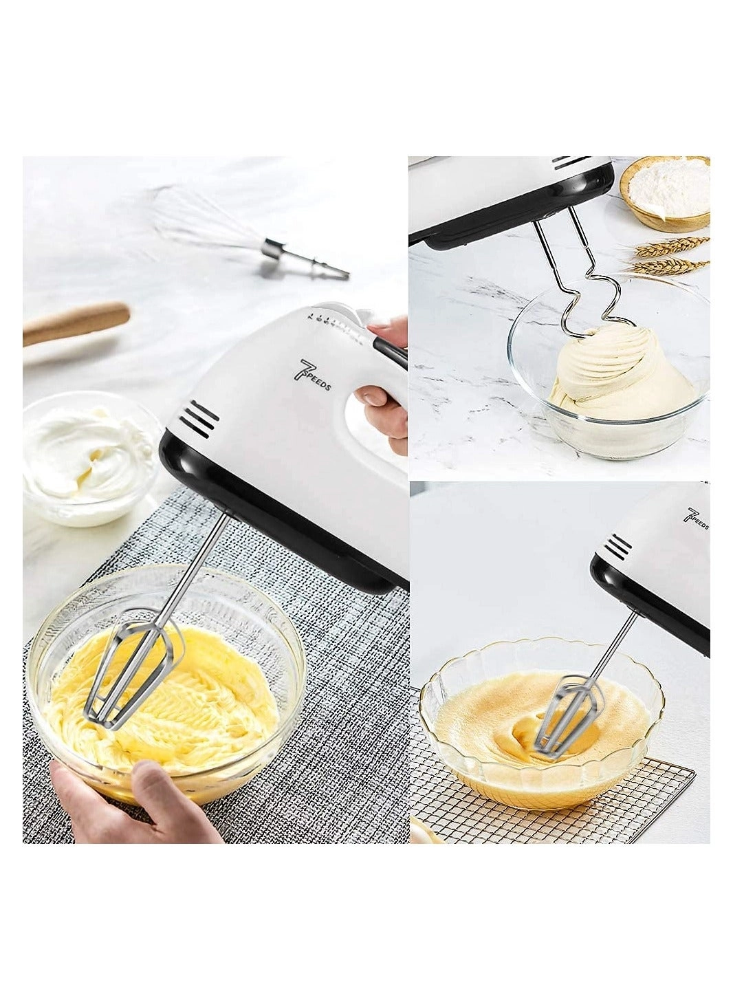 Electric Cake Hand Mixer - 7 Speeds 4 Stainless Steel Accessories UK Plug