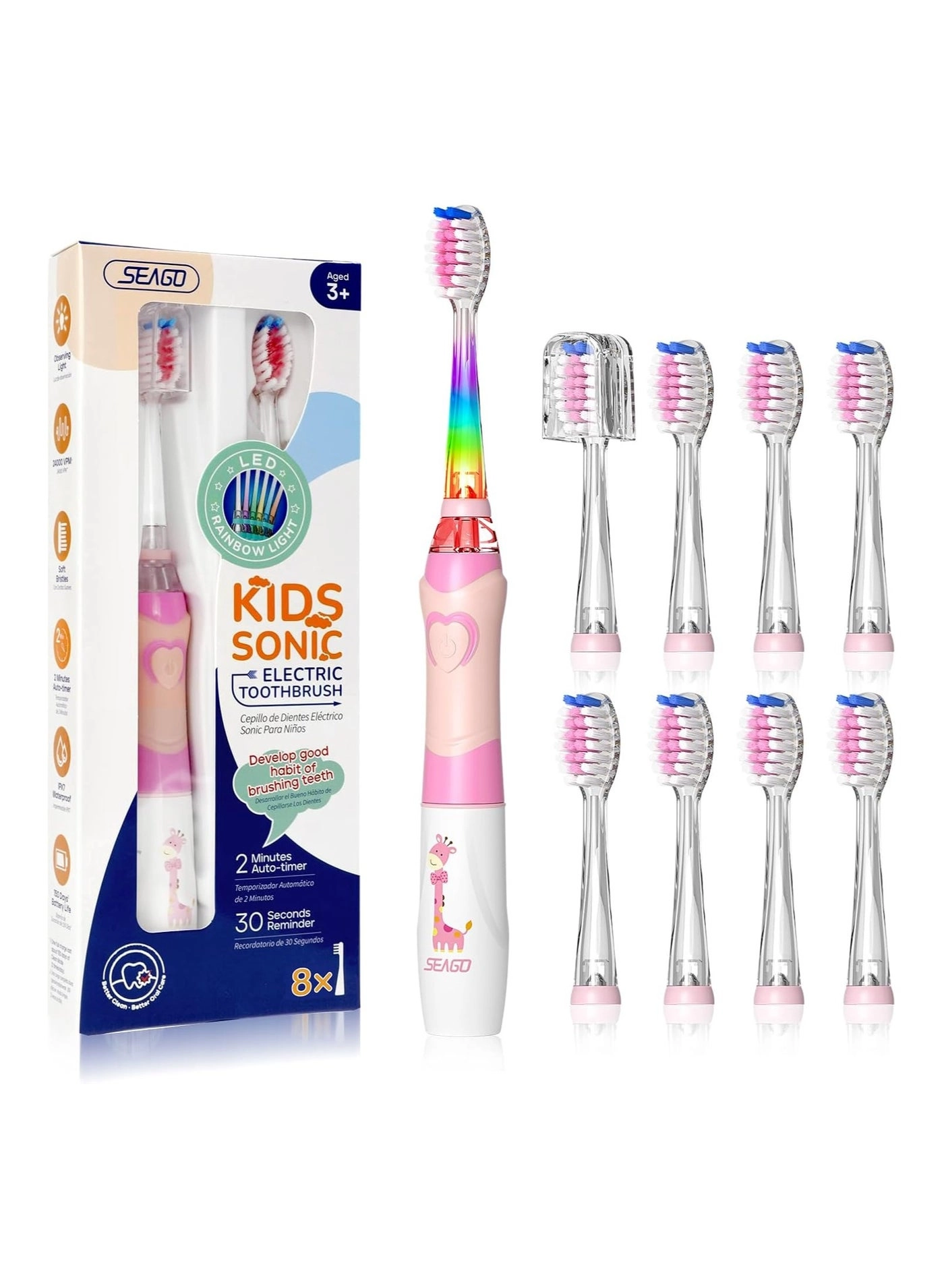 SG-2159 - 8 Soft Toothbrush Heads LED Light 2-Minute Timer