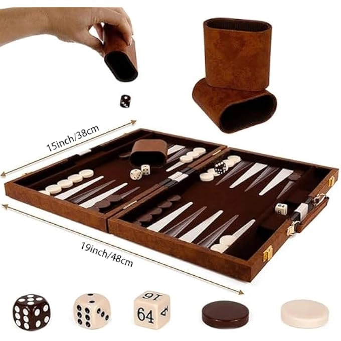 Backgammon Set - Folding Board Leather Case Portable