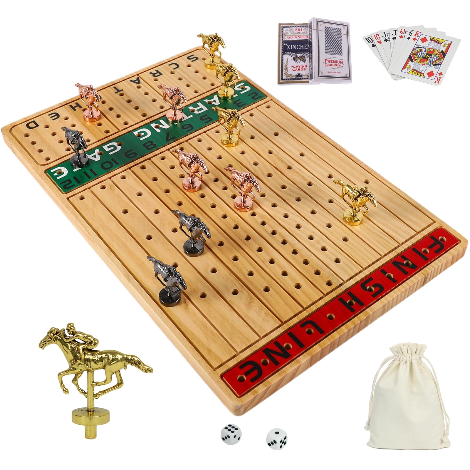Horse Race Board Game - 11 Horses 4 Dice Solid Wood