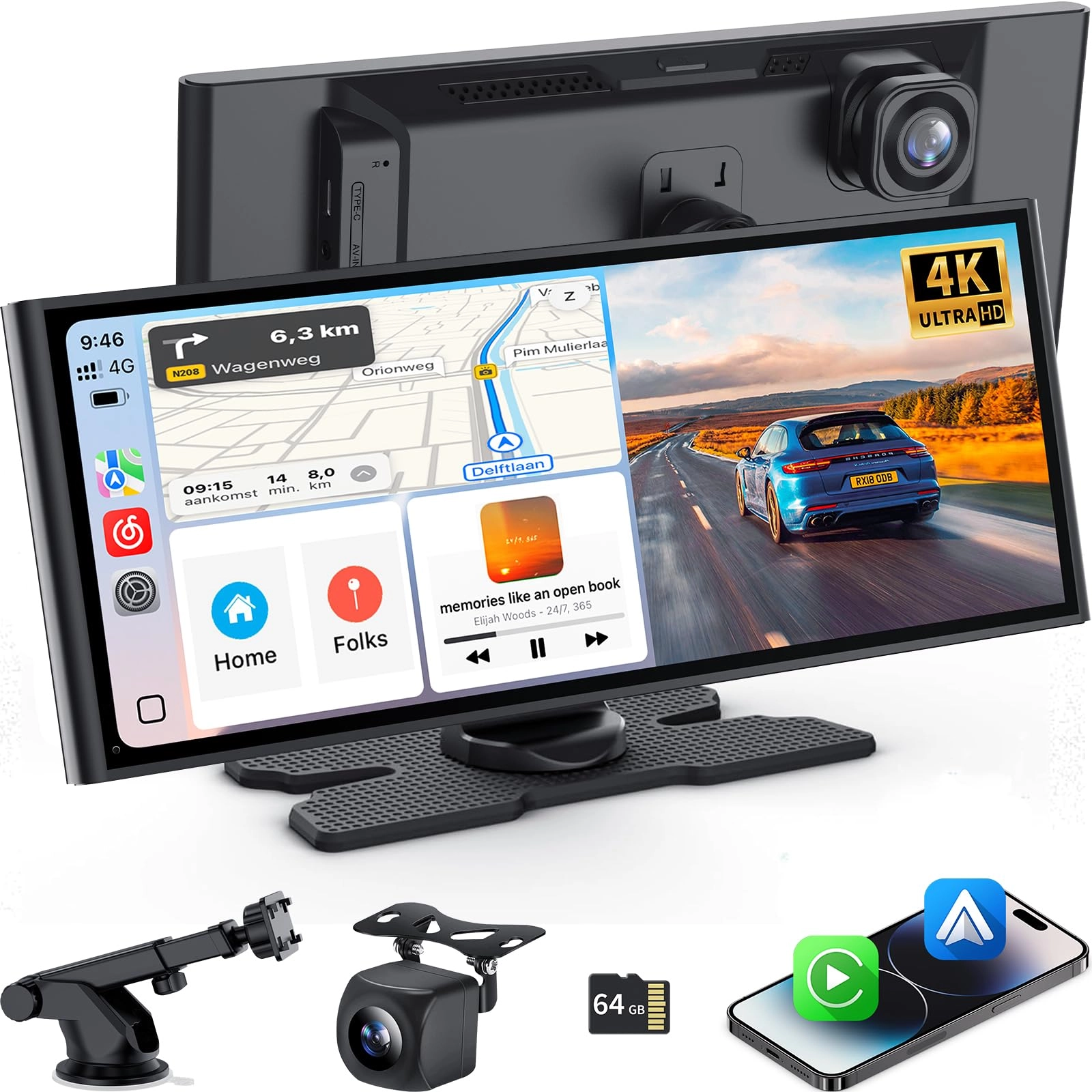 Seetato CarPlay Screen - Bluetooth Wi-Fi 4K 1080P