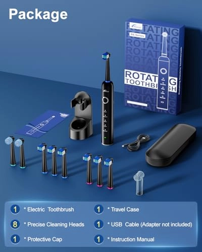 Sonic Electric Toothbrush - 8 Heads Travel Case Light Blue