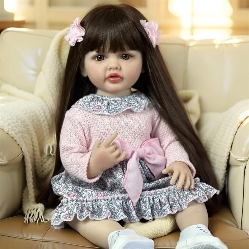 Reborn Baby Doll - 22inch 55cm Vinyl Silicone Girl Long Hair Ages 3+