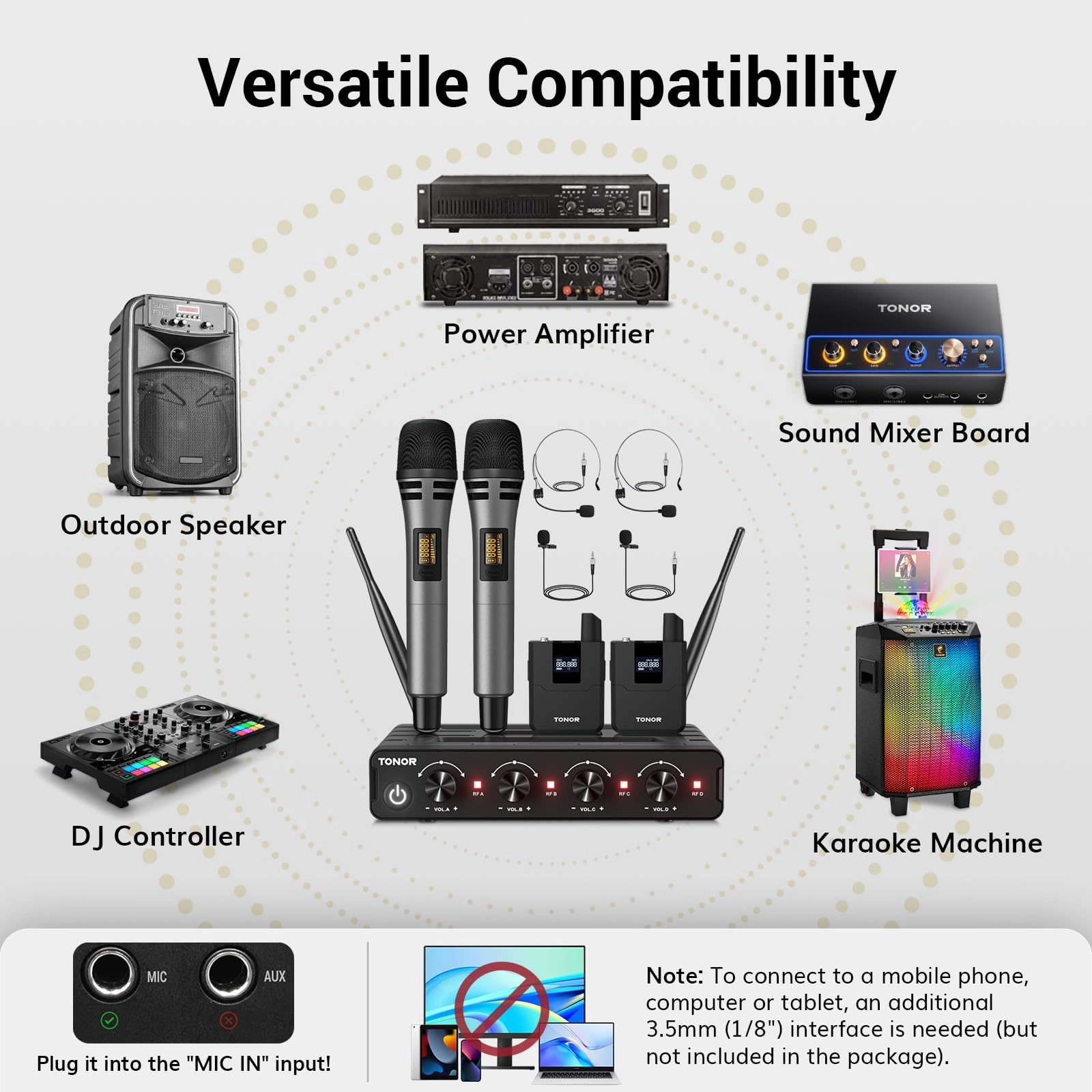 Wireless Microphones System - 4 UHF