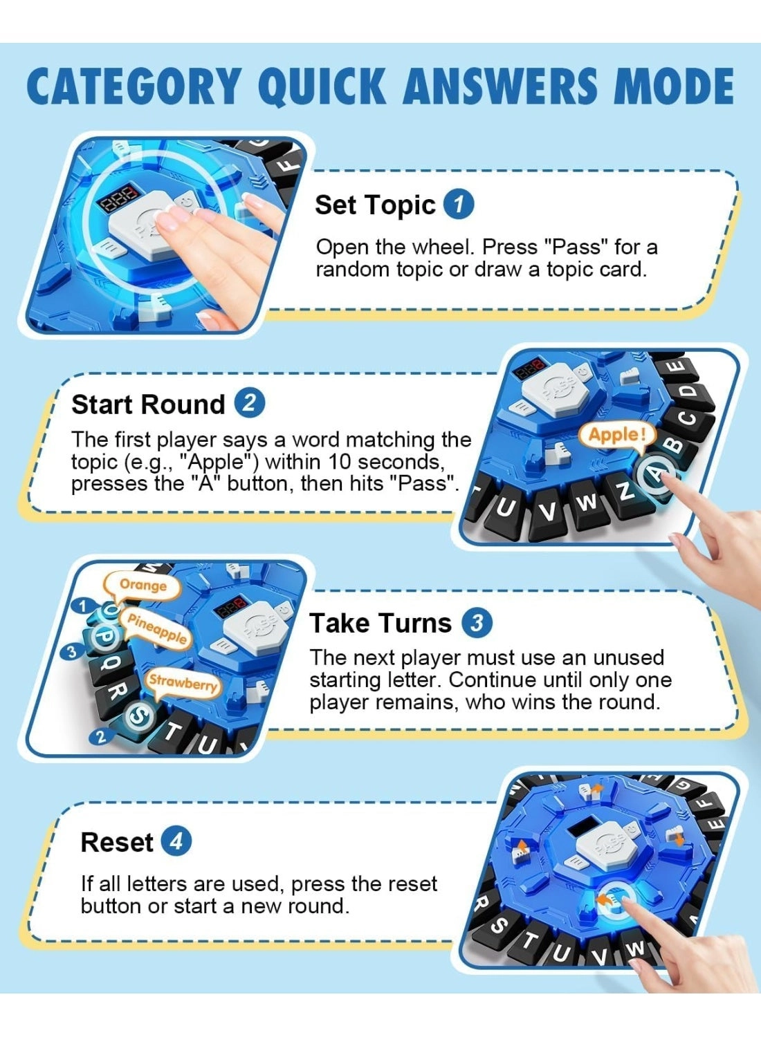 Interactive Word Game - Digital Timer 2 Modes 24-Letter Alphabet Board