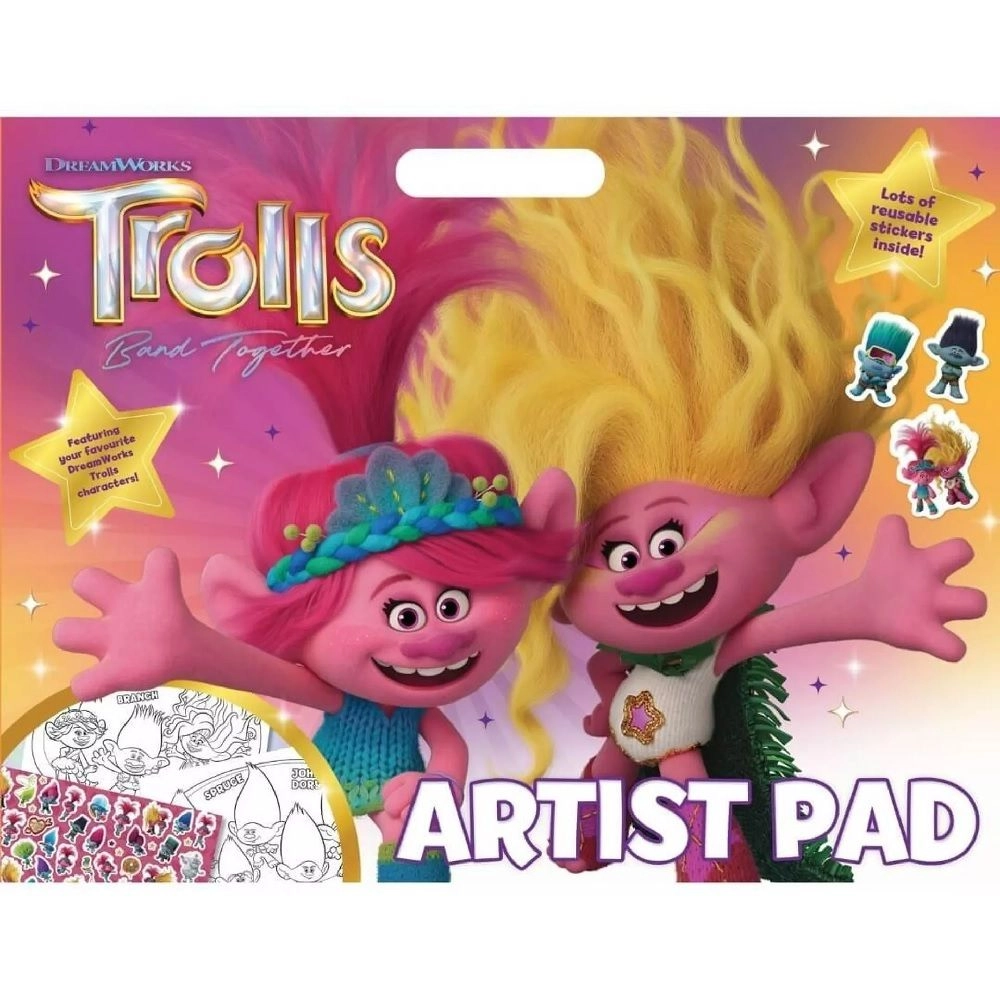 Alligator Trolls 3 Artist Pad - 24 Colouring pages 50 reusable stickers