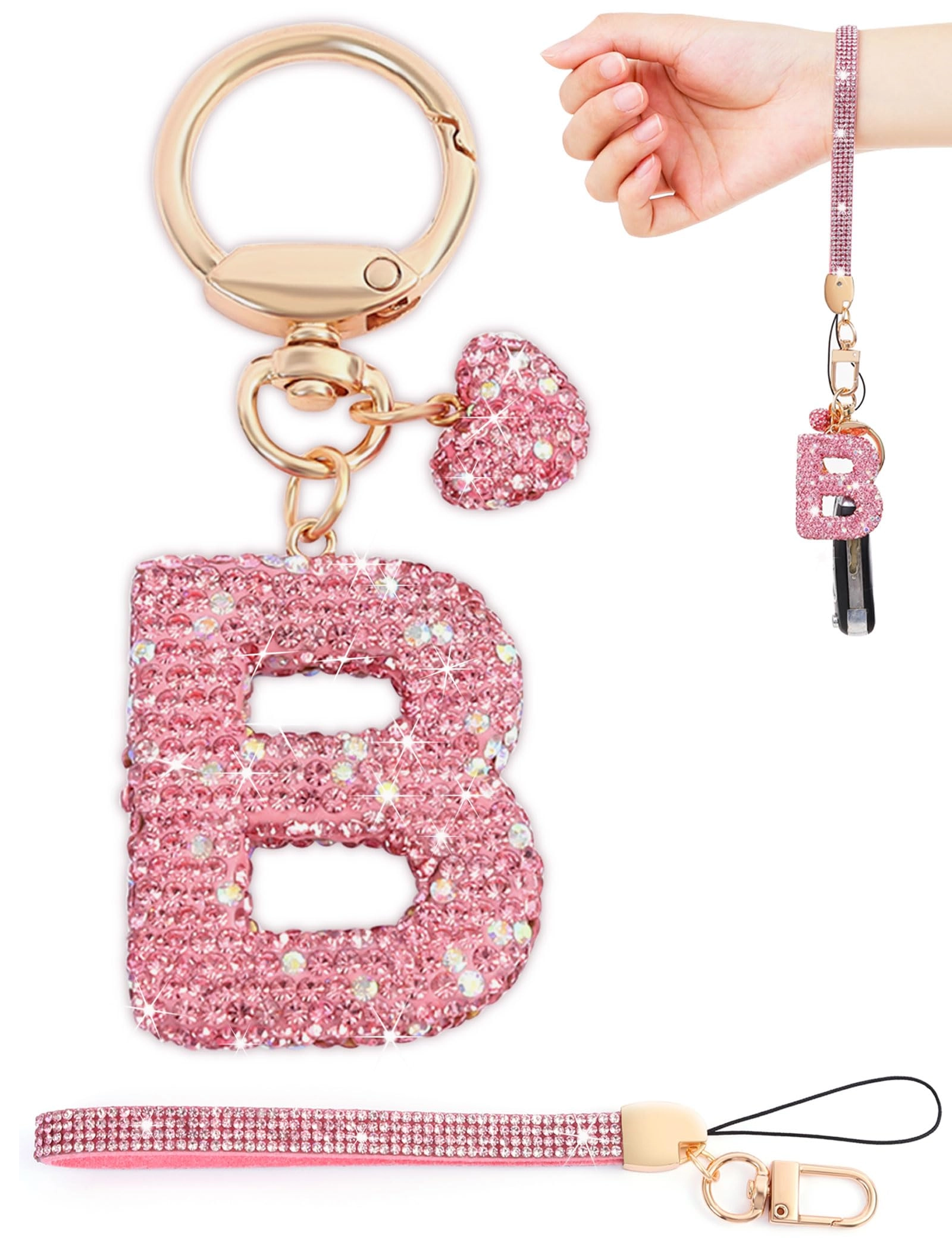Initial Keychain - L Purple Rhinestone