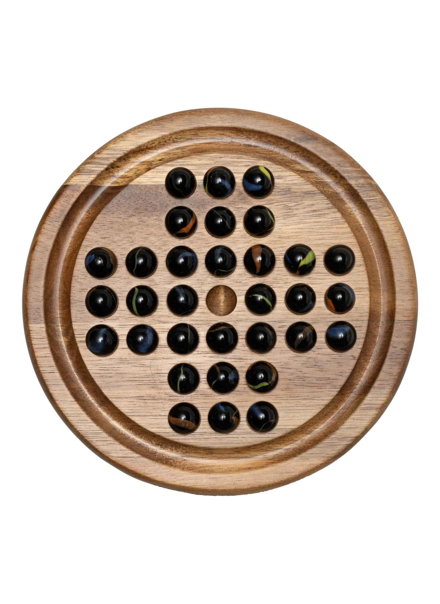 Marble Solitaire - Acacia wood board 32 glass marbles