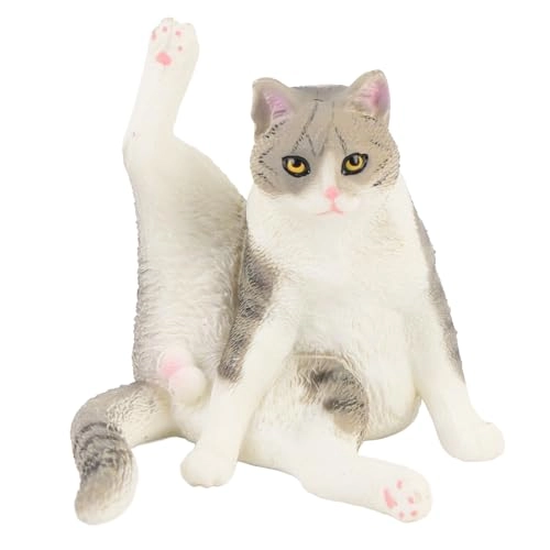 Cat Figurine 7.98 cm Plastic - Gray Leg Lifting Sitting Cat