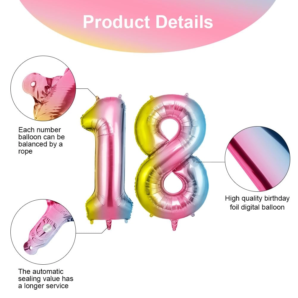 Number 18 Balloons - 2 x helium foil balloons Anniversary, Baby Shower, Birthday, Wedding