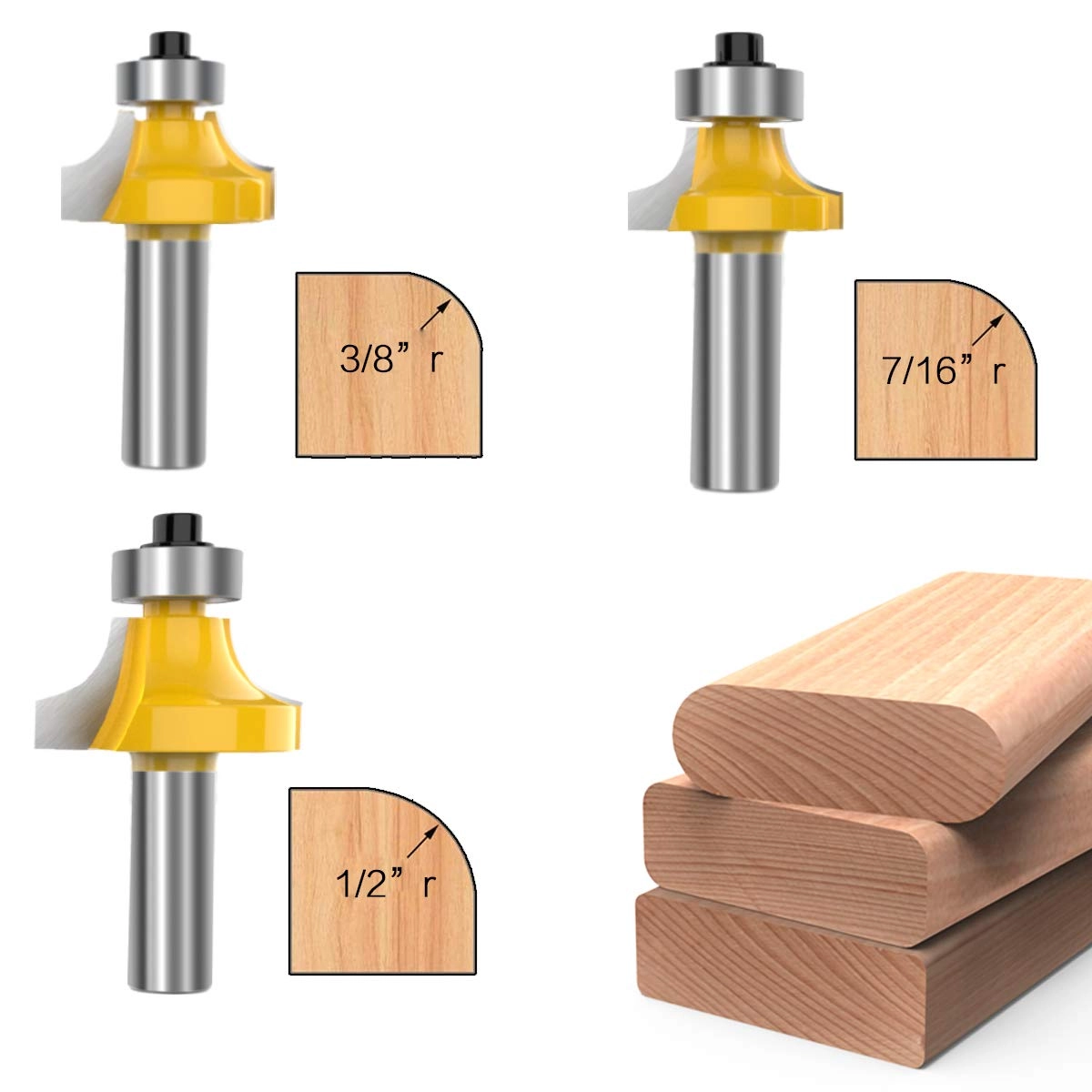 Round-Over Router Bit Set - 1/2 Inch Shank 6 Pcs