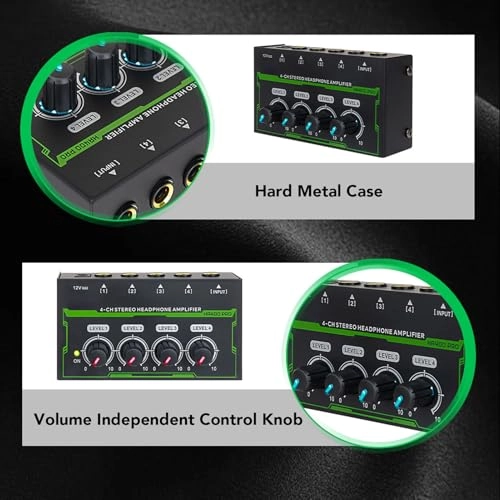 4 Channel Headphone Amplifier - Mini Metal 6.35mm Output 7 Color Breathing Light