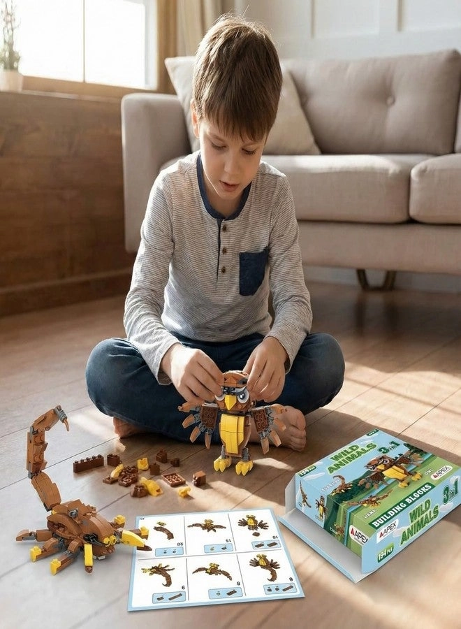 3-in-1 Wild Animal Building Blocks Toy Set - Owl, Hawk or Scorpion 194 pcs