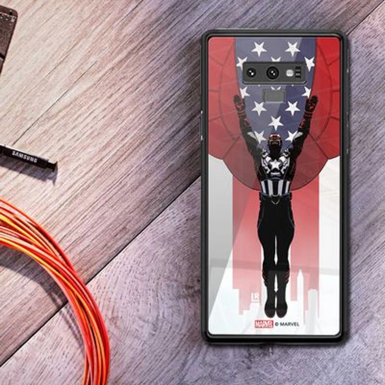 Falcon Captain America Cover Back Case - TPU Bumper Case + Tempered Glass Back for Galaxy Note 9