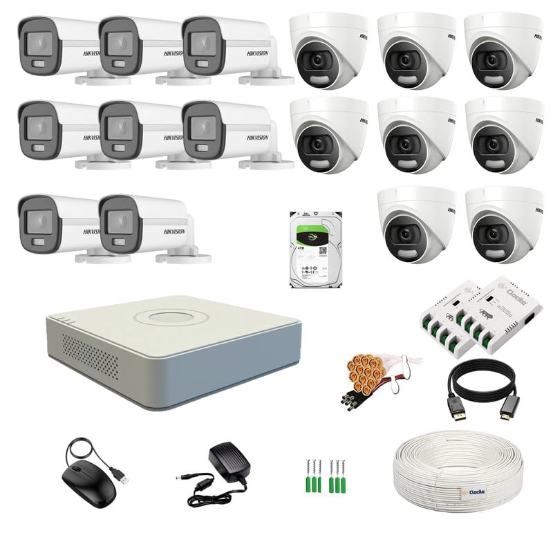 16 Channel DVR + 5MP ColorVu Dome Camera + 5MP ColorVu Bullet Camera + 4TB HDD + CCTV Coaxial Cable + 8 CH Power Supply + BNC & DC Connectors