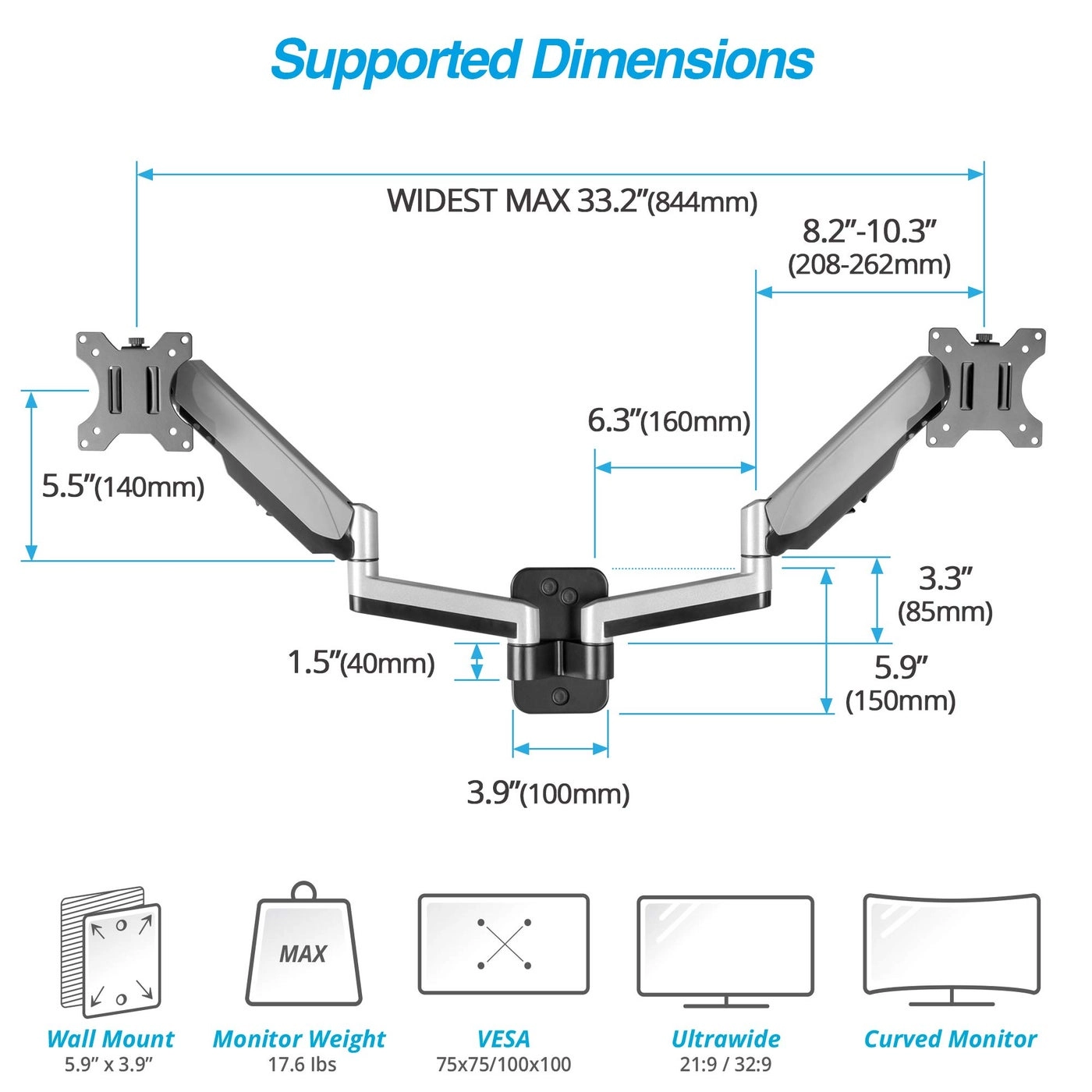 Dual Monitor Wall Mount - 13"-32"