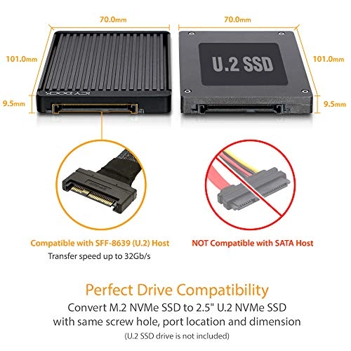 MB705M2P-B - M.2 to U.2 NVMe Converter with Heatsink