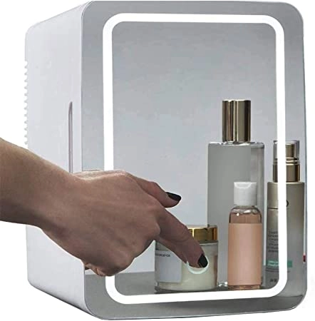 Yfainioo Mini Makeup Fridge - Glass Panel LED Lighting Cooler/Warmer