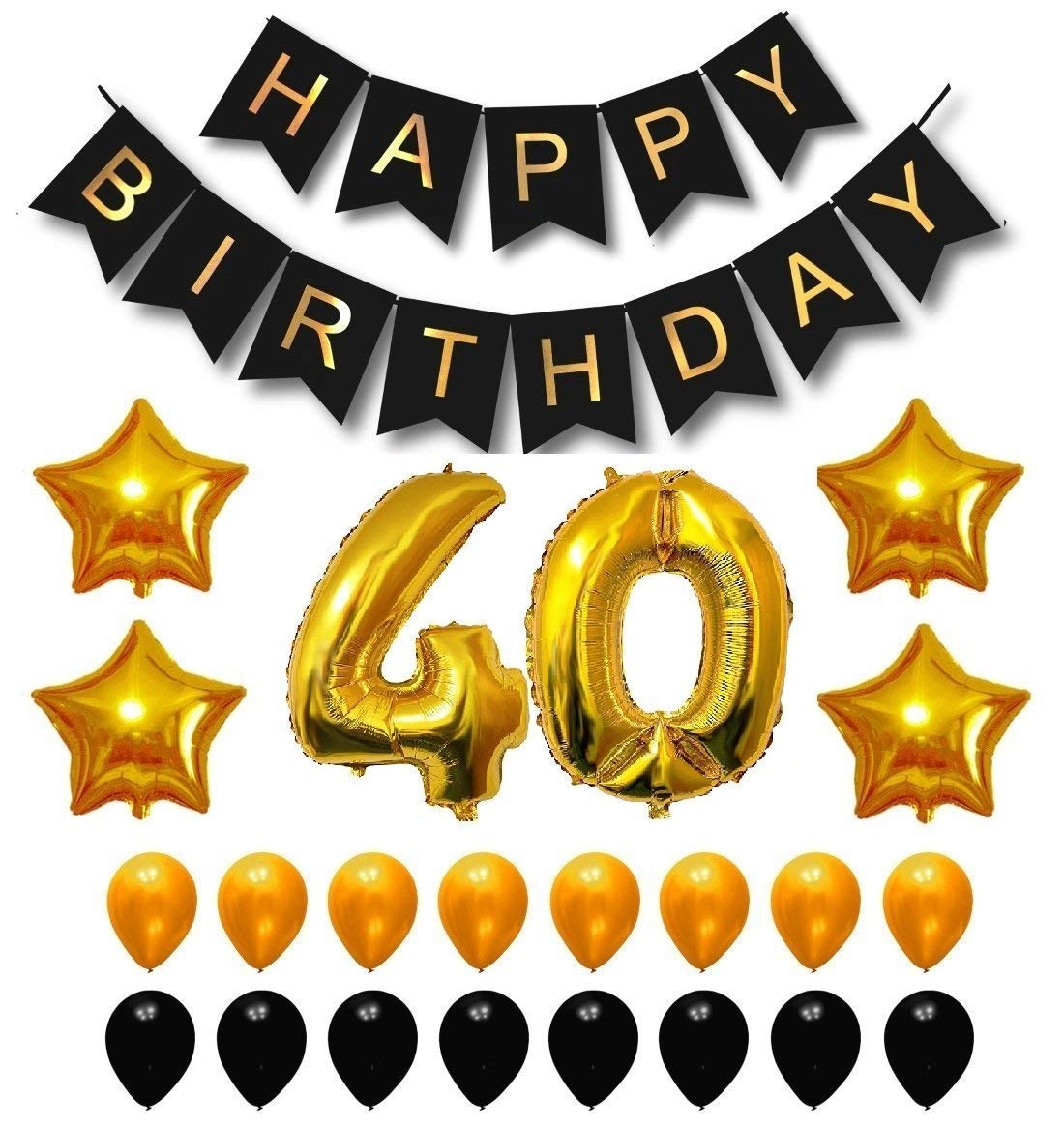 Happy Birthday Banner + Foil Balloon + Latex Balloons - 23-Pieces 30th Birthday