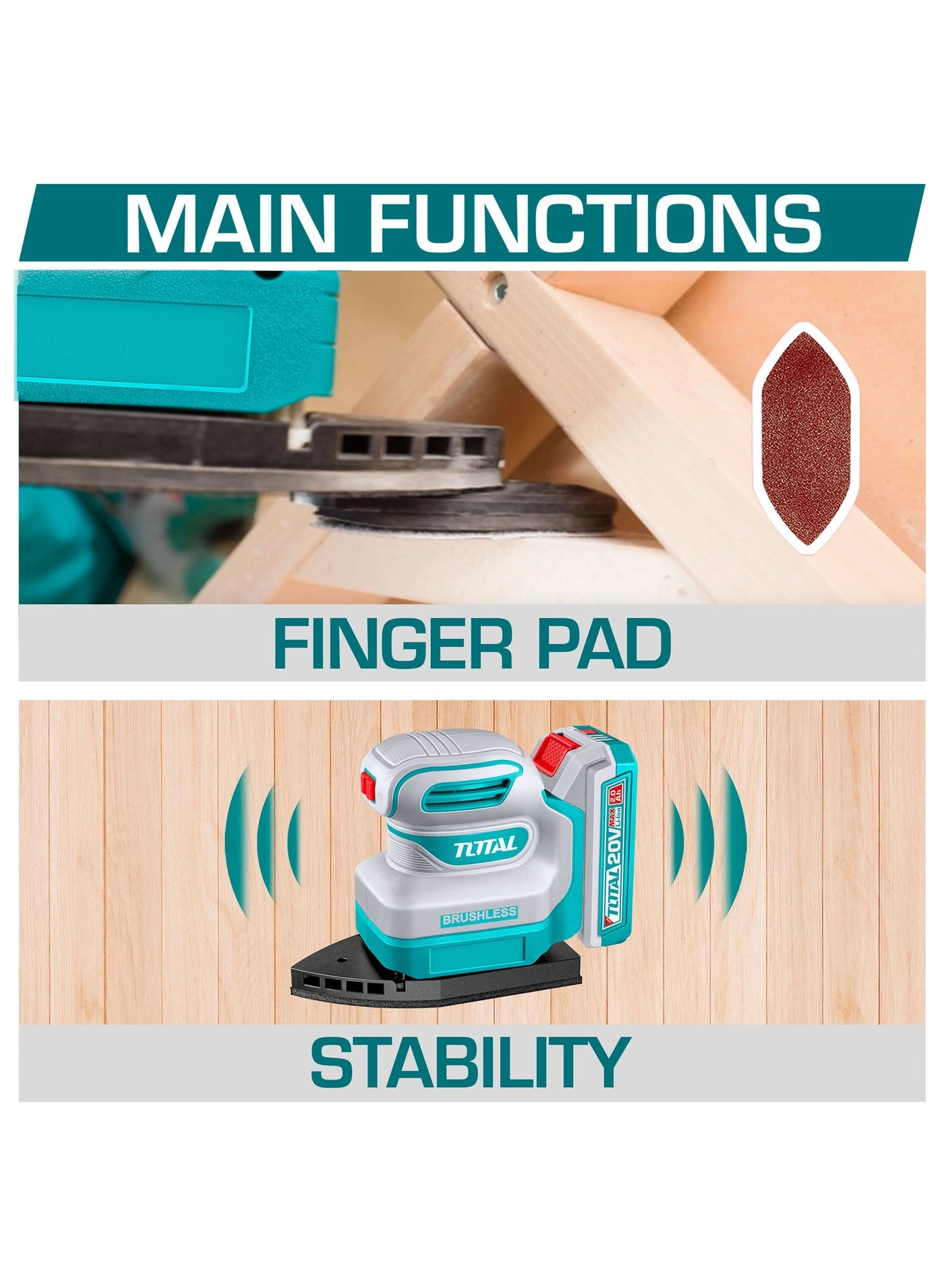Brushless Cordless Sheet Sander - 20V 1/4 Sheet 12000RPM