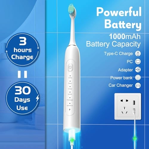 Electric Toothbrush - 6 Modes 4 Replaceable Brush Heads IPX7