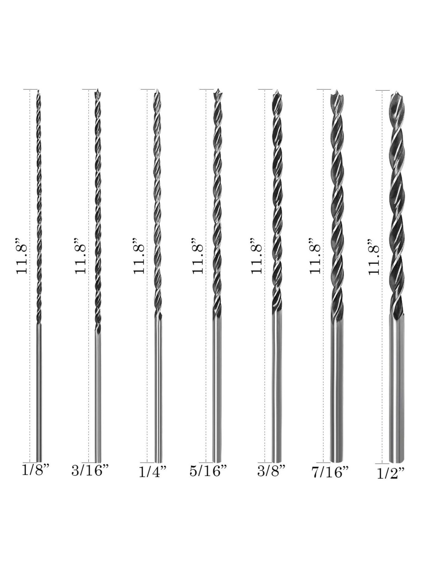 Brad Point Drill Bits - Carbon Steel 7 Pieces 4mm, 5mm, 6mm, 7mm, 8mm, 10mm, 12mm