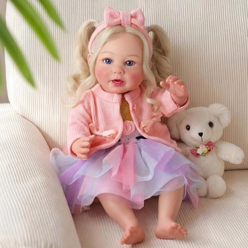 Reborn Baby Doll - 17 Inch Vinyl Long Grey Hair Ages 3+