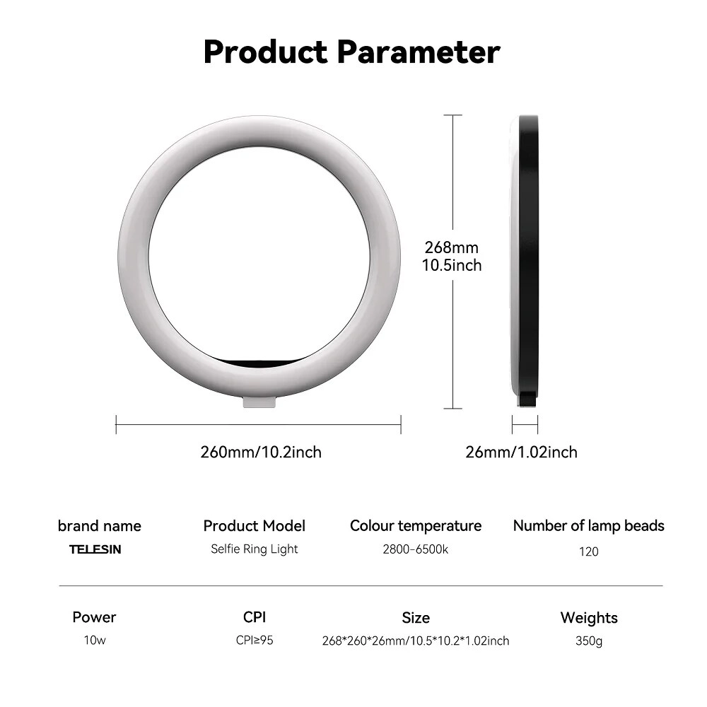 P3-FS-02 - 10-Inch Magnetic LED Selfie Ring Light