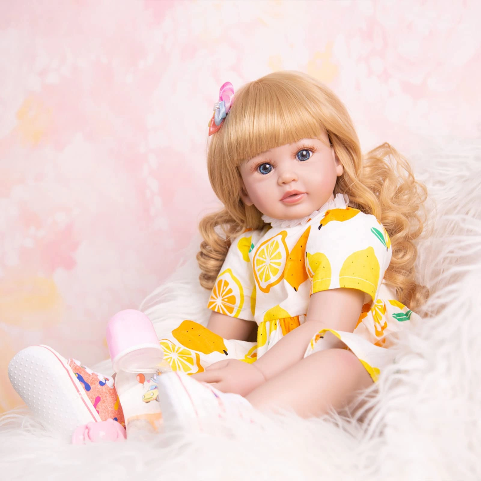 Reborn Baby Doll - 24 Inch Vinyl Cotton Body Pink Yarn Skirt Ages 3+