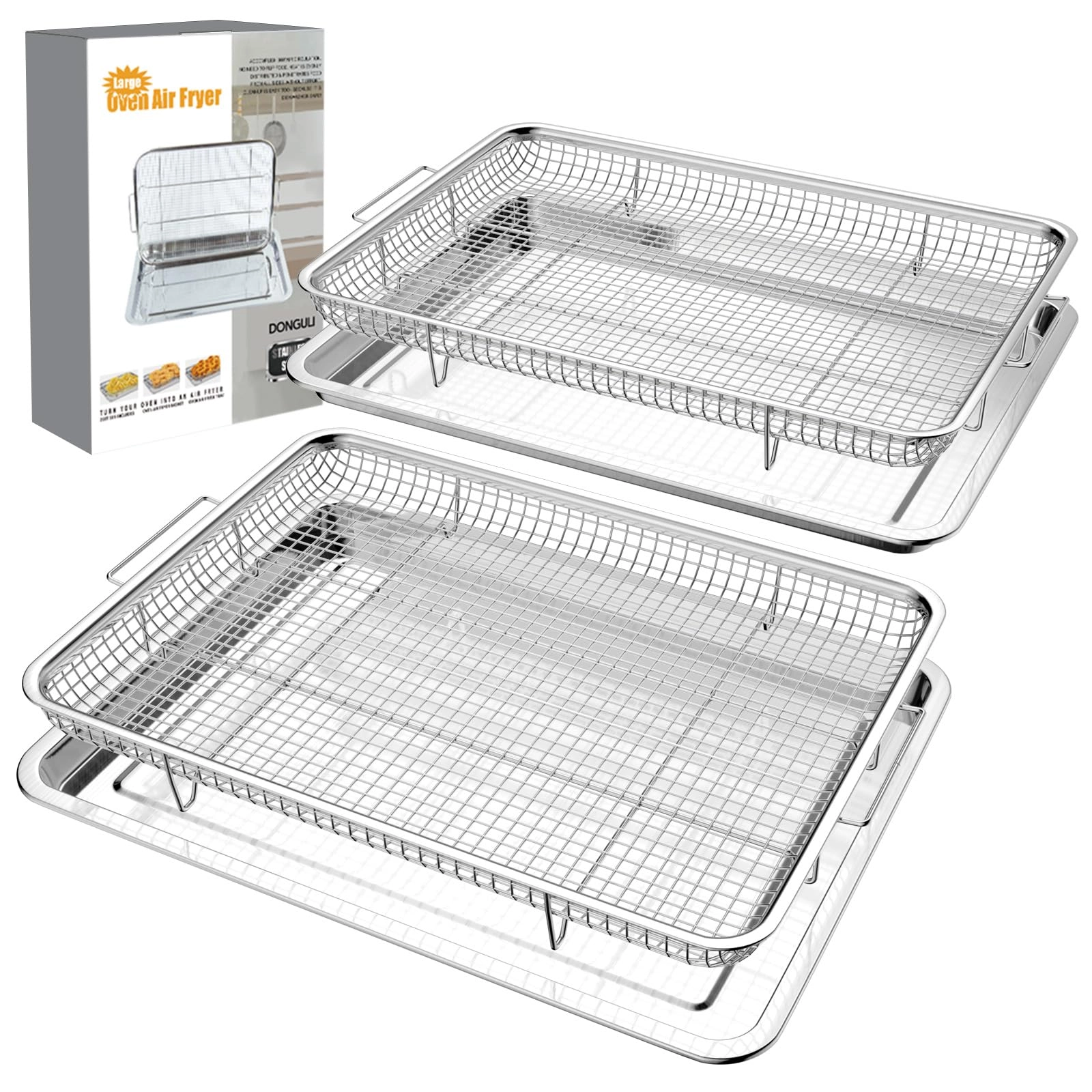 Air Fryer Basket and Tray Set - Stainless Steel 2 Pack