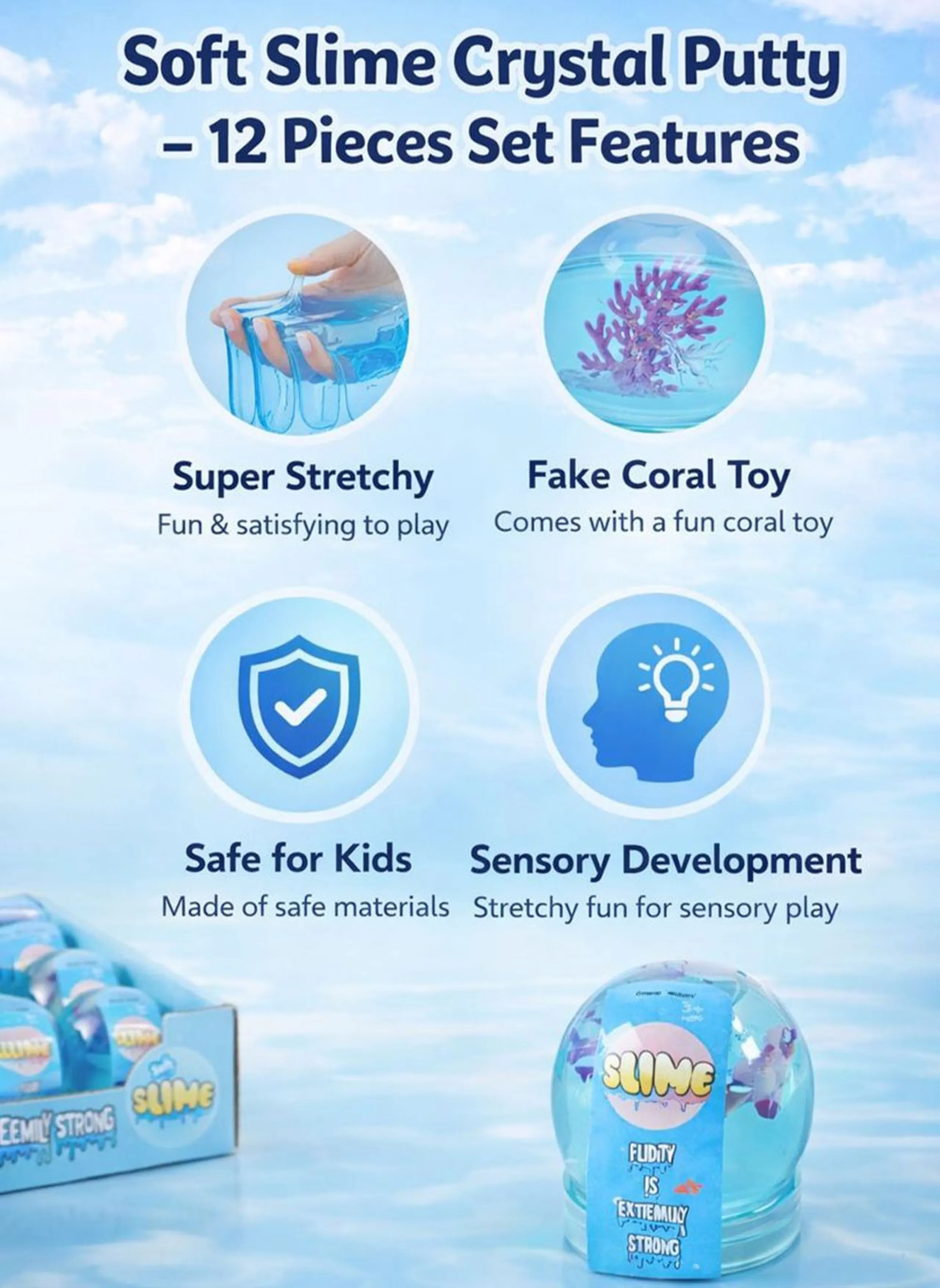 Soft Crystal Slime Putty - 3+ years 12 pcs