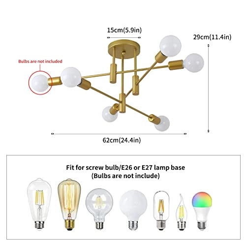 Modern Chandelier - 6-Light Pure Gold